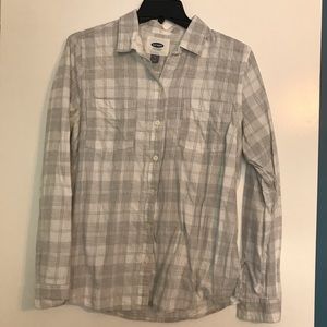 Old Navy White and Gray Plaid Button Down